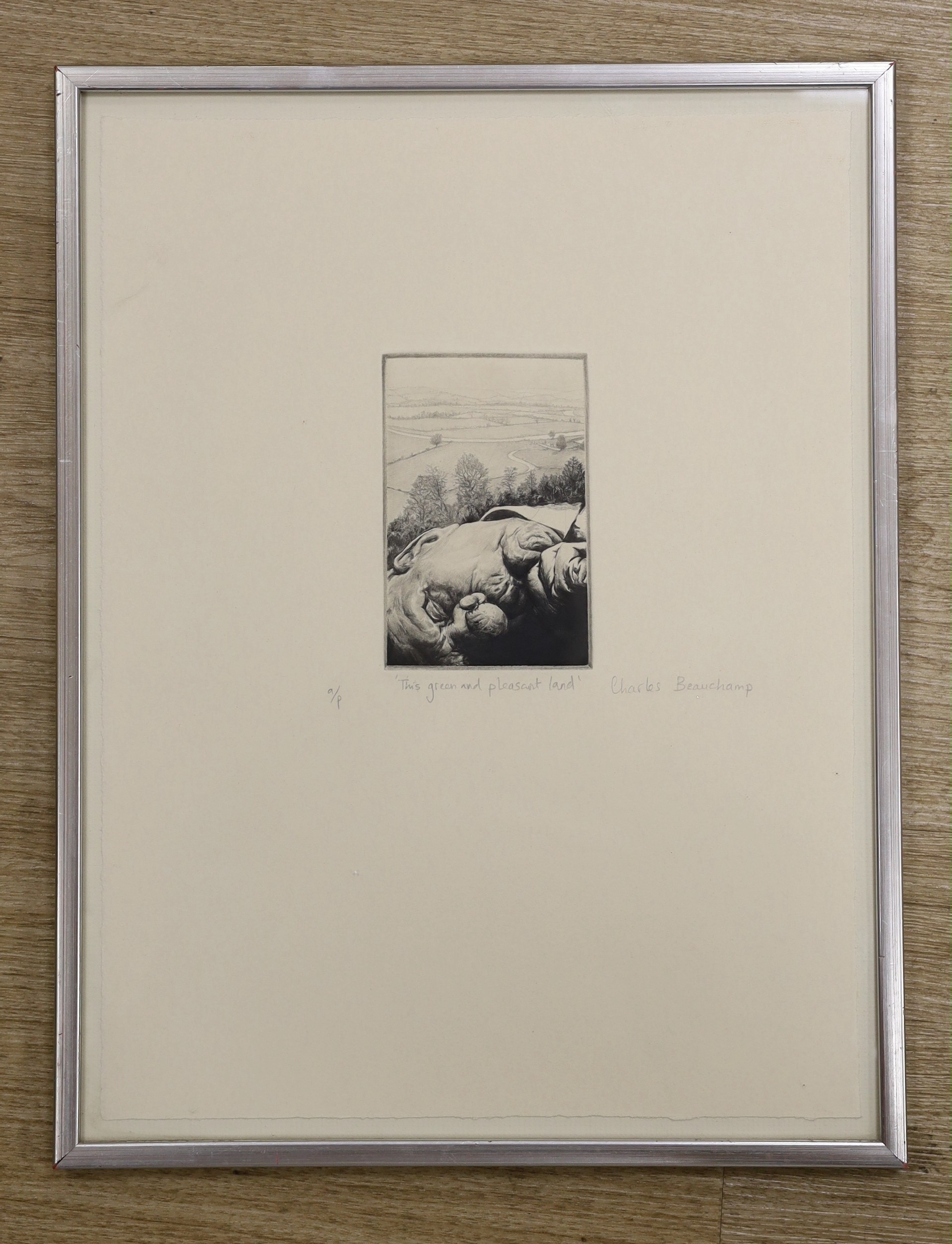 Charles Beauchamp (b.1949), drypoint etching, 'A Green and Pleasant Land', signed and inscribed A/P, Gimpel Fils gallery label verso, sheet overall 37.5 x 28cm